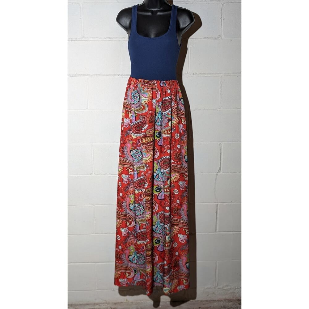 Old Navy Perfect Paisley Maxi Dress Sleeveless Blue Red Multicolor Print Small